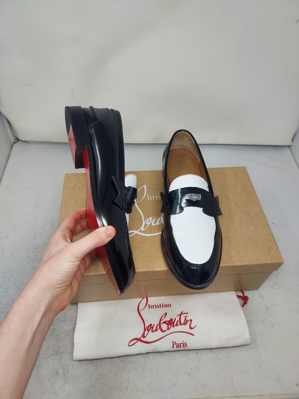 Christian Louboutin Black White MENS Leather Penny Loafer